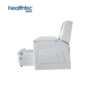 Ventas de fábrica de sillas de spa eléctricas blancas, lavabo de cristal retráctil y soporte de control remoto, pedicura Chai