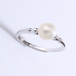 Copper Beaded Shoulder Freshwater Pearl <b>Ring</b> Dainty Solitaire <b>Thin</b> Band Pearl Jewelry for Women Daily Wedding Gift - Product Image 2