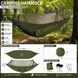 <span class=keywords><strong>Hamac</strong></span> de camping avec <span class=keywords><strong>moustiquaire</strong></span> intégrée, capacité de charge de 660 lb, <span class=keywords><strong>ultra</strong></span> léger, séchage rapide, en nylon parachute - Product Image 2