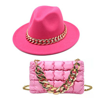 En Gros Ensemble Sac à Main Grande Chaîne Polyvalent et Chapeau Fedora de Loisirs Tendance pour Femme