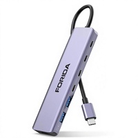Hub USB-C 3.2 en alliage d'aluminium FORIDA 10 Gbps 7 ports 100 W PD Charge rapide pour ordinateurs portables MacBook/iPad/Surface Pro (gris)