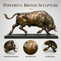 Sculpture de taureau musclé en bronze coulé, art métallique, pour place de quartier financier, sculpture extérieure emblématique, statue, fabrication sur mesure