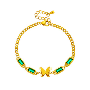 European American Style Butterfly Charm Bracelet Gold Green Rhinestone Square Chain Titanium Steel Jewelry Gift - Product Image 5