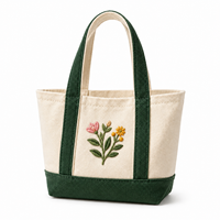 Sac fourre-tout en toile brodé avec logo personnalisé, motif floral, mini sac à main color block vert foncé, sac de courses réutilisable, vente en gros