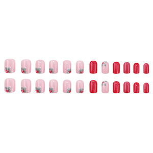 Uñas Postizas Reutilizables con Diseño Floral Fresco, Sencillo y Dulce en Tonos Rosa y Rojo para Navidad, Fiestas y Uso Diario, Venta al Por Mayor - Product Image 5
