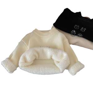 Vêtements d'hiver 2026 pour enfants : Sweat à capuche en polaire intégrée pour garçons et filles, tricoté, chaud, motif dessin animé, teint en pièce, 100% coton. - Product Image 2