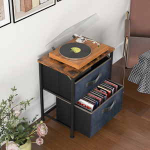 DB 20 pouces table de chevet industrielle 2 tiroirs coulissants en tissu moderne Antique en bois massif acacia fer assemblé pour une utilisation en appartement - Product Image 4