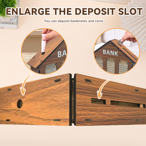 Tirelire en <span class=keywords><strong>bois</strong></span> pour défi d'épargne, modèle maison, avec stylo effaçable et suivi réutilisable, planificateur de budget, pot à argent pour la maison et le bureau - Product Image 3