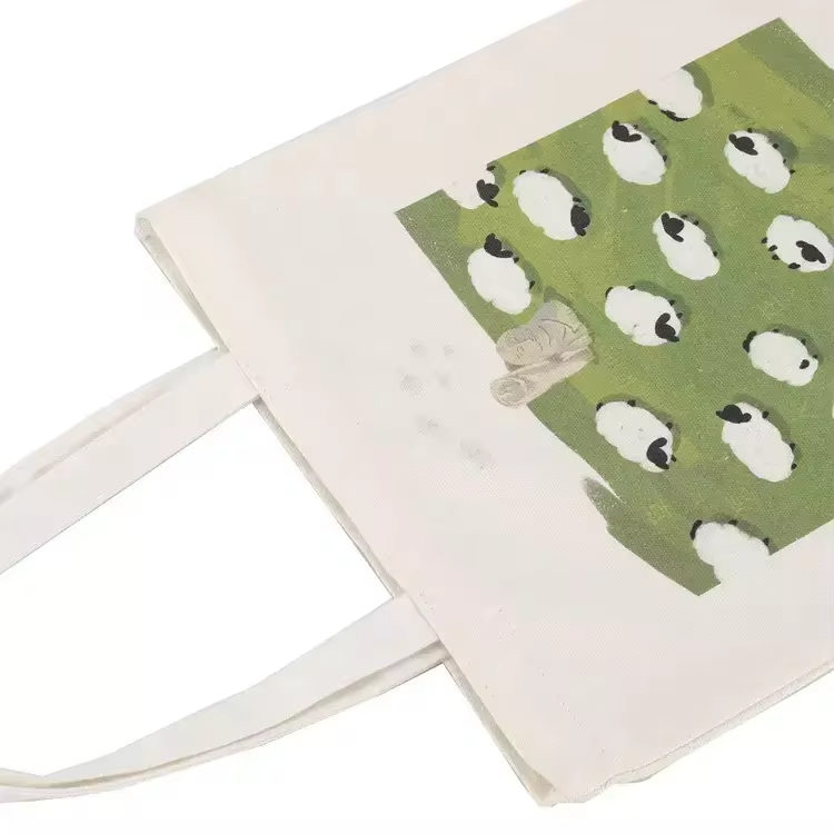 Wholesale Eco-Friendly Canvas Tote Bags Cartoon Printed & Reusable Plain Shopping Bags with Zipper