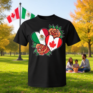 T-shirt Promozionale con Bandiera Messico-Canada a Cuore, Mezza Messicana Mezza Canadese, che Rappresenta la Radice Messico-Canadese e l'Orgoglio dell'Identità Bifacciale - Product Image 3
