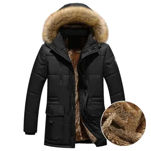 Fleece Fur Hood Men Winter Jacket Coat Cargo Medium-long Mens Overcoat Thick Warm Parka Men Casual Broadcloth Fabric Knitted