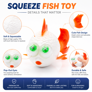 Jouet anti-stress en forme de poisson à presser, yeux qui sortent, jouet sensoriel TPR souple pour soulager l'anxiété - Product Image 3