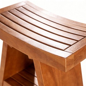 Tabouret de salle de bain double couche incurvé en teck, siège de douche en bois massif imperméable, banc de rangement pour terrasse extérieure - Product Image 4
