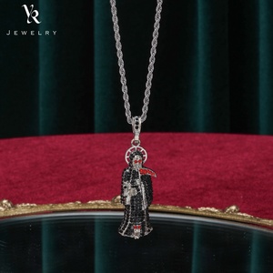 FP1205 gioielli alla moda placcato oro gufo zircone tricolore Santa morte Santa Muerte Statue Charms collane con ciondolo per uomo - Product Image 1