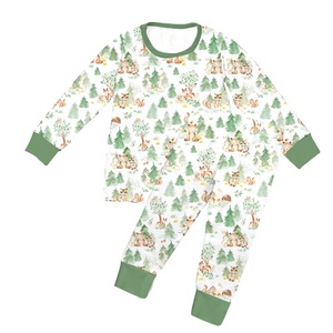 Conjunto de Pijamas de Seda de Leche Lavables con Estampado Personalizado de 2 Piezas para Niños, Estilo Familiar Navideño, Venta al por Mayor - Product Image 1
