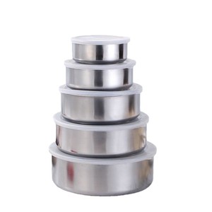 Stainless Steel Food Storage <b>Containers</b> 5 Piece Set Round With Plastic Lid Kitchen <b>Refrigerator</b> Use - Product Image 5