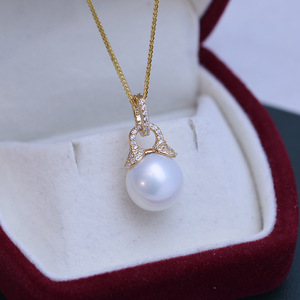 Collier pendentif en perle d'eau douce blanche de 11-12 mm pour femmes, argent S925 entièrement incrusté, avec une forte luminosité et des défauts discrets - Product Image 1