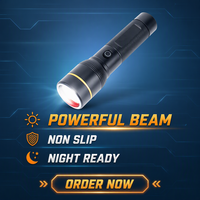 Lampe torche LED d'urgence extérieure à double source lumineuse (blanche et rouge), rotative, avec zoom, chargement rapide Type-C, étanche et résistante aux chutes