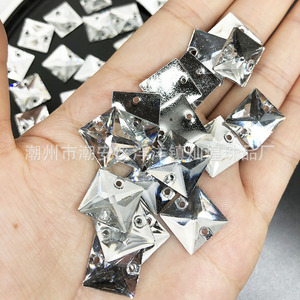 Strass carrés à dos plat en résine, 12 facettes, blanc transparent, double trou, pour chaussures, sacs, vêtements, costumes de danse DIY - Product Image 4