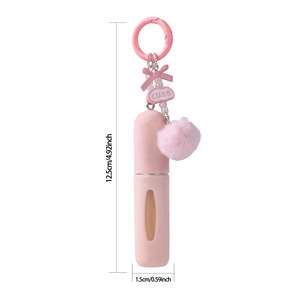 Mini botella de perfume recargable de 5ml con llavero de felpa de PU, contenedor portátil a prueba de fugas con ventana para pulverizar fragancia, ideal para bolsos de viaje y llaves. - Product Image 6
