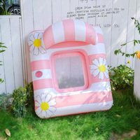 Nouvelle Arrivée : Matelas Flottant Gonflable en PVC pour Enfants, Motif Marguerites et Rayures, avec Filet et Coussin de Flottabilité