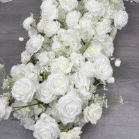 Chemin de Table Élégant Rose Artificielle Blanc Pur et Souffle de Bébé pour la Décoration de Centre de Table Longue de Fête de Banquet de Mariage
