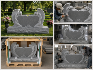 Monumentos de ángeles esculpidos en granito gris Union Stone, lápidas de ángeles, monumentos personalizados - Product Image 6