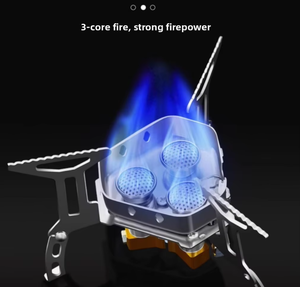 Tragbarer Gasbrenner für Outdoor-Kochen, Windgeschützt, Hochleistungsfähig, Faltbar, für <span class=keywords><strong>Camping</strong></span>, Wasserkochen, Teezubereitung, Drei-Brenner-System - Product Image 2