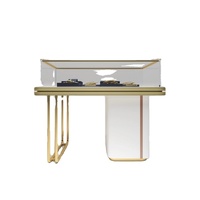 Comptoir de présentation de bijoux moderne en bois grainé, robuste et durable, avec logo rétroéclairé par LED, vitrine pour boutique de bijoux