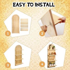 Estante de Pared Curvo de Gran Tamaño con 4 Niveles, Decoración de Baño, Estante de Almacenamiento Decorativo, Estante de Pared Arqueado de Madera - Product Image 6