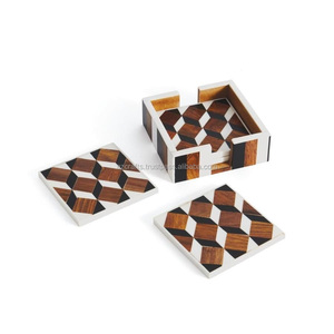 Handmade Eco-Friendly 4-Piece Resin Inlay <b>Coaster</b> <b>Set</b> Personalized Square Wood Inlay Mats/Pads Bulk Wholesale for Table Use - Product Image 1