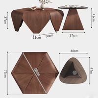 Ensemble de tables basses hexagonales minimalistes italiennes, style mid-century, structure en métal de luxe, design gain de place, moderne, petit appartement