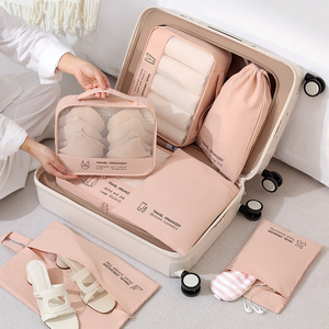 7 pièces pliable emballage Cube ensemble Compression bagages organisateur voyage fermeture éclair sacs léger <span class=keywords><strong>valise</strong></span> stockage avec lettre Design - Product Image 2
