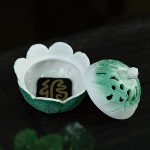 Quemador de incienso de cerámica con forma de repollo, hecho a mano, decoración aromática para sala de té Dehua - Product Image 2