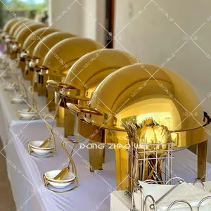 Roll Top Design Restaurant Hotel Chafing Dish Buffet Gold Display Equipment Food Warmer Catering Chefing Dish Set