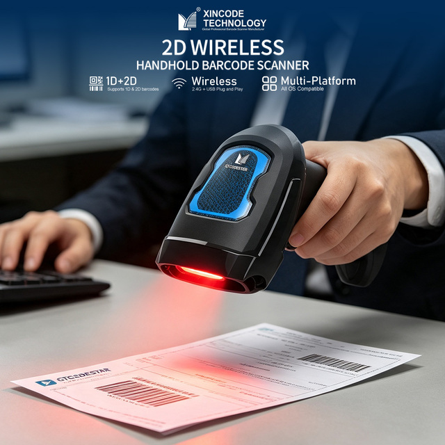 Xincode Handheld 1D 2D Barcode Scanner Wireless 2.4G QR Code Scanner USB Barcode Reader Laser QR Code Reader for Inventory Scan