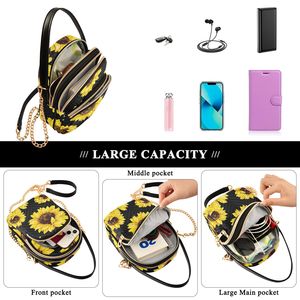 Sunflower Print Crossbody Handbag PU <b>Leather</b> Chain Strap Zipper <b>Mini</b> Bag for Women Travel Casual Use - Product Image 5
