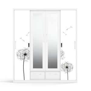 Armoire en acier moderne imprimée avec 4 portes coulissantes, miroir et tringle de suspension - Product Image 1