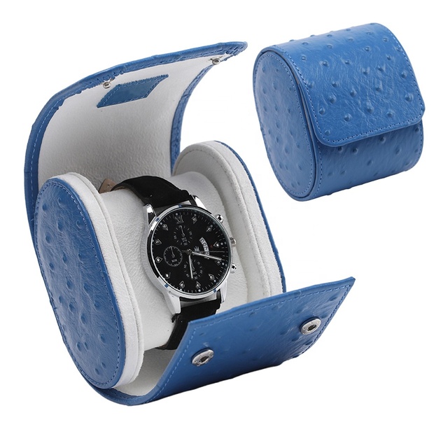 Watches Storage Box Single Slot Watch Roll Ostrich Texture Luxury Portable PU Leather Custom Logo Wristwatch Organizer Case