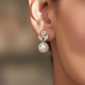Boucles d'oreilles en perles plaquées or avec cristaux taillés en marquise, design floral, pour femmes, bijoux de fête tendance - Product Image 2