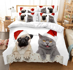 Bán buôn 3D in giáng sinh hat dễ thương động vật Dog Cat bedding Set Duvet cover và tấm ga trải giường cho nhà - Product Image 2