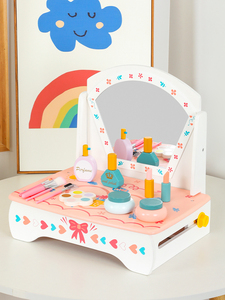 2025 nouveauté en bois maquillage commode ensemble rose semblant jouer jeu de rôle jouets pour filles pliable cuisine jouet avec boîte emballage - Product Image 2