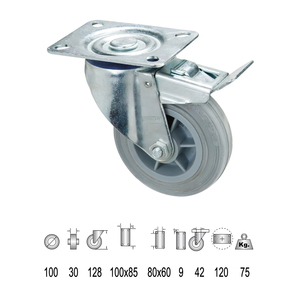 Ruota industriale in gomma grigia con freno 100 mm. - Product Image 1