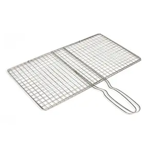 BBQ Meat Net Barbecue Grill Mesh Barbecue Grill rack with Long Handle Stainless Steel Cross bbq Wire mesh
