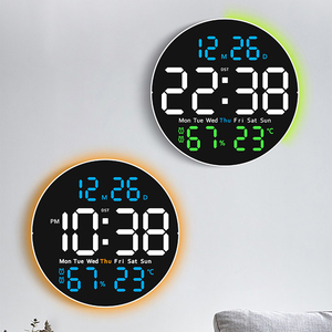 Horloge murale numérique ronde avec affichage LED, écran électronique RGB, alarme, décor de style église, calendrier, affichage de l'heure et de la température - Product Image 1