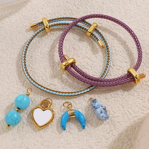 <span class=keywords><strong>Bracelet</strong></span> à breloques réglable DIY, perles en acier inoxydable plaqué <span class=keywords><strong>or</strong></span> 18 carats avec cordons interchangeables, bijoux empilables unisexes - Product Image 4