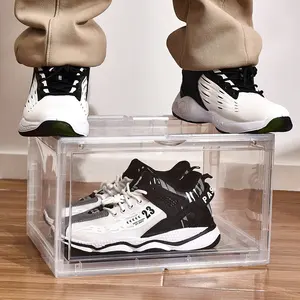 Boîte de rangement de chaussures en plastique transparent de qualité supérieure empilable pour l'affichage de chaussures élégantes à la maison et au détail