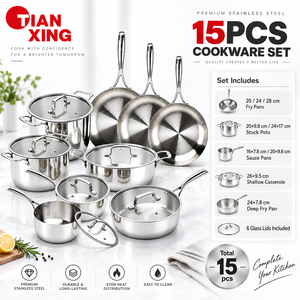 Ensemble de <span class=keywords><strong>casseroles</strong></span> et poêles TIANXING Commercial en acier inoxydable 3 plis, anti-rayures, compatible induction, Juego De Ollas - Product Image 3