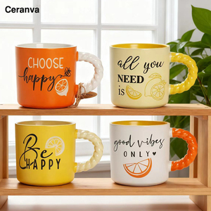 โรงงานขายส่ง แก้วเซรามิกสำหรับชา กาแฟ นม  รับผลิตตามสั่ง ลายเลมอนส้ม  ปลอดภัยสำหรับอาหาร ใช้กับเครื่องล้างจานและไมโครเวฟได้ เป็นมิตรต่อสิ่งแวดล้อม เหมาะสำหรับใช้ในงานส่งเสริมการขาย - Product Image 1