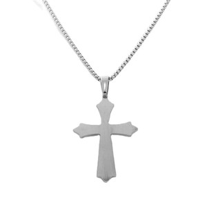 Men's Stainless Steel <b>Cross</b> Pendant Necklace <b>With</b> Gold Inlay And Crystal Detail Geometric Design For Fashion Jewelry - Product Image 2
